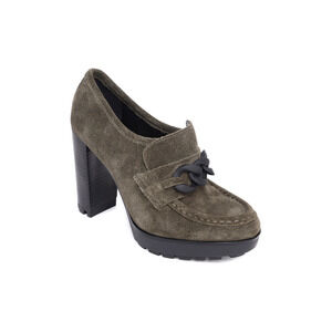 Kenneth Cole New York Justin Lug High Heel Loafers Khaki Suede Size 7.5